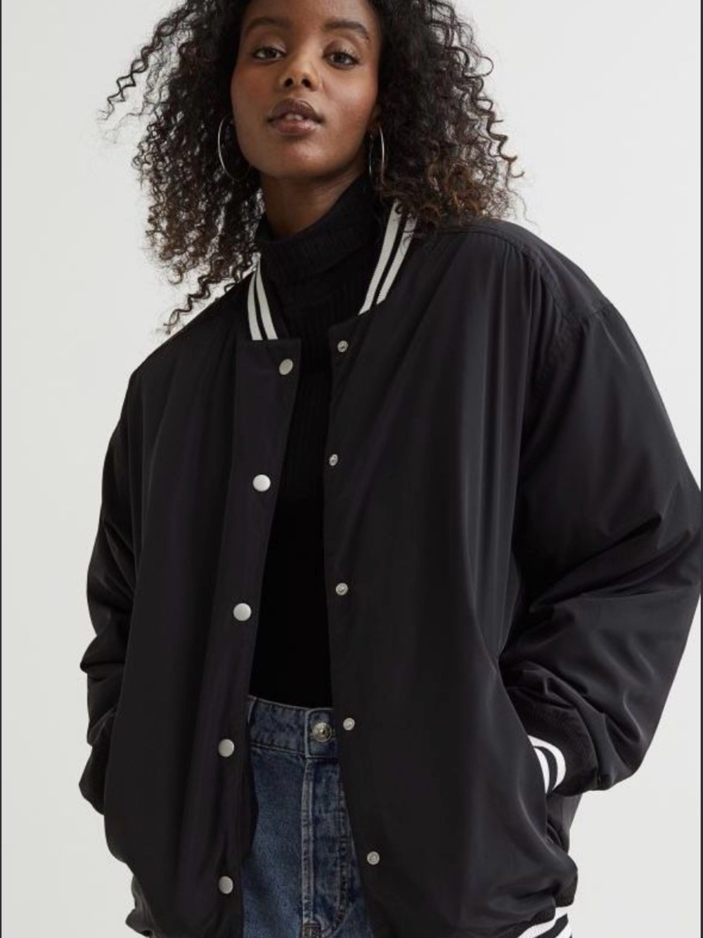 H&M Divided Oversized Varsity Bomber Jacket, Black & White, Unisex Small
